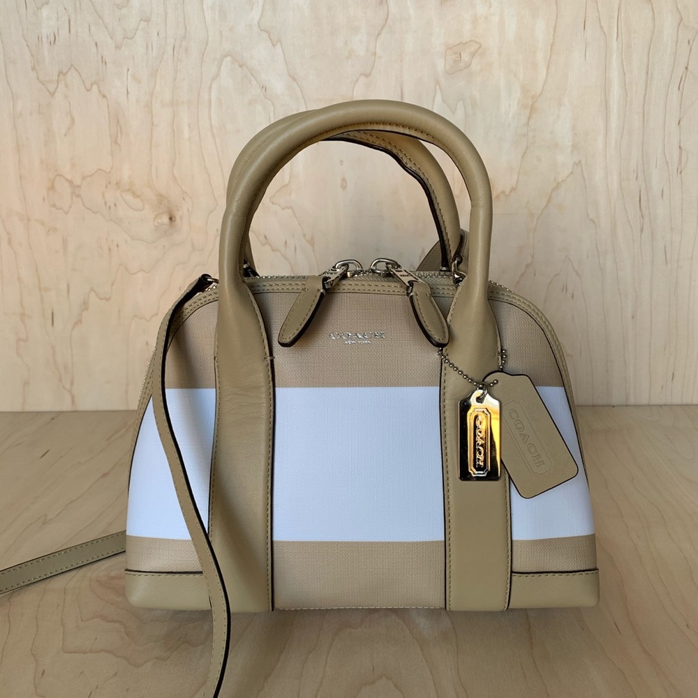 COACH TAN BLEECKER STRIPED MINI PRESTON SATCHEL - Picture 5 of 16
